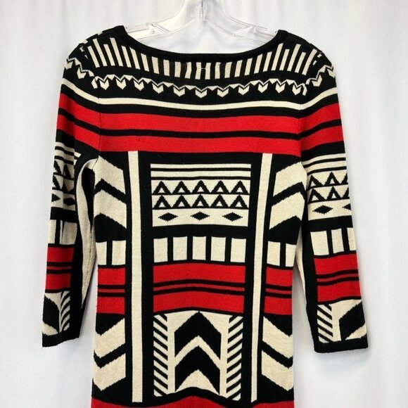 T/O Womens Sweater Dress Multicolor Geometric Stretch Knee Length Sleeve S - Picture 6 of 11
